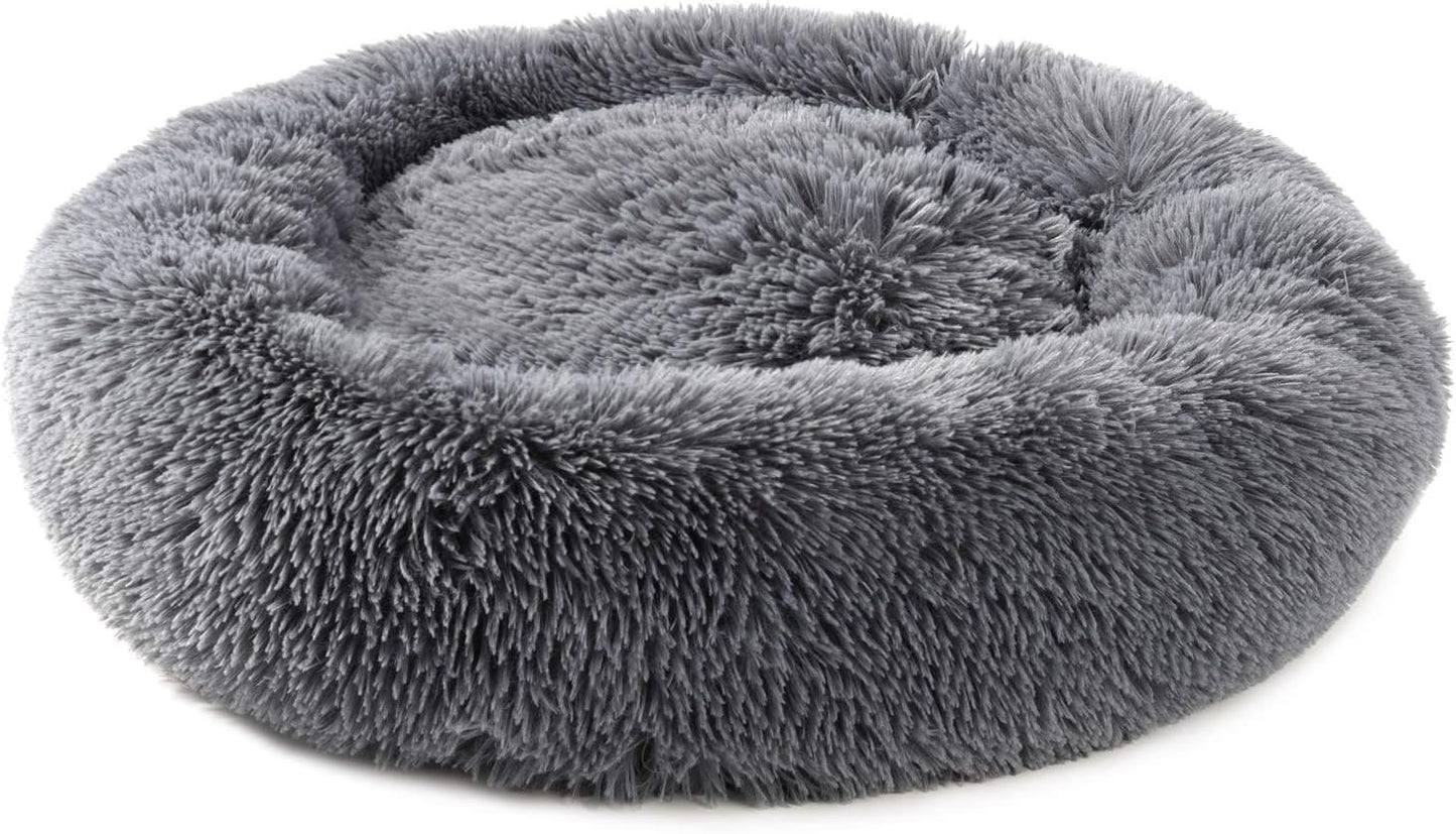 Super Soft Warm Pet Bed Cozy Fluffy Dog Bed Faux Fur Cat Bed Plush round Cuddler for Small Medium Puppy Memory Foam Comfy Fuzzy Furry for Kitten Machine Washable Donut Grey 31"X31"