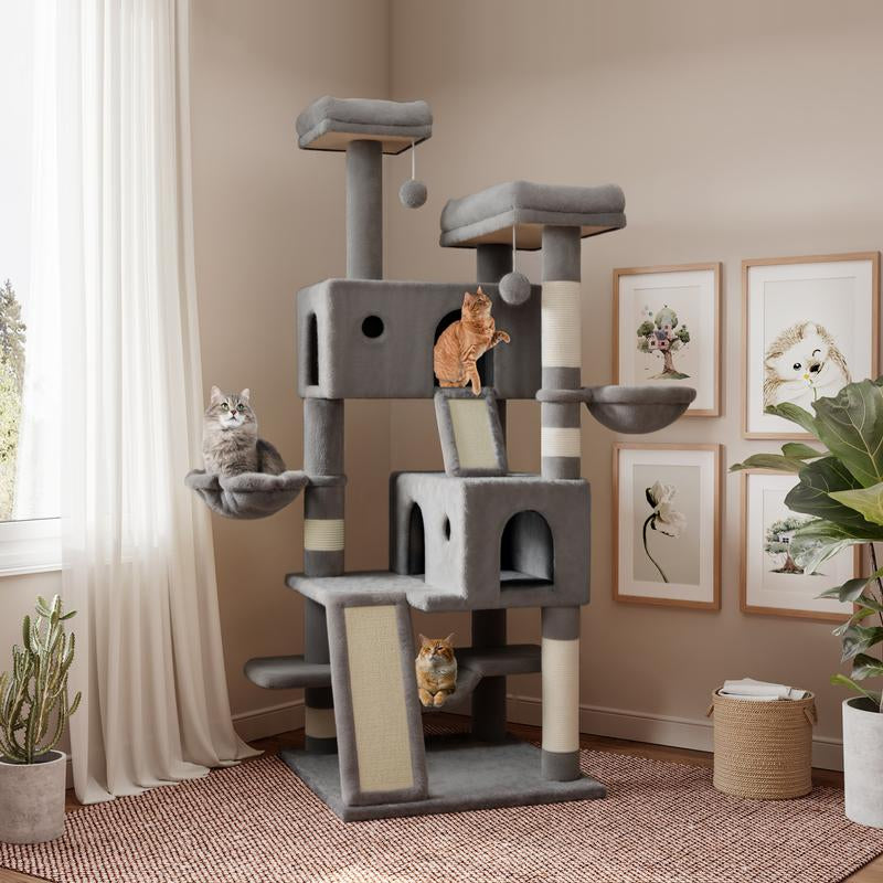 【Deals for You】Sha CERLIN 65In Larger Cat Tree Tower Condo for Indoor Cats, Multi-Level Furniture Activity Center with Wide Base/Cozy Plush Cat Perches/Baskets/Sisal Scratching Posts and Hammock#Fathersdaygift