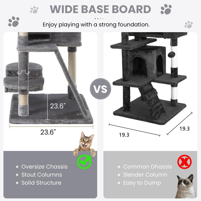 【Deals for You】Sha CERLIN 65In Larger Cat Tree Tower Condo for Indoor Cats, Multi-Level Furniture Activity Center with Wide Base/Cozy Plush Cat Perches/Baskets/Sisal Scratching Posts and Hammock#Fathersdaygift