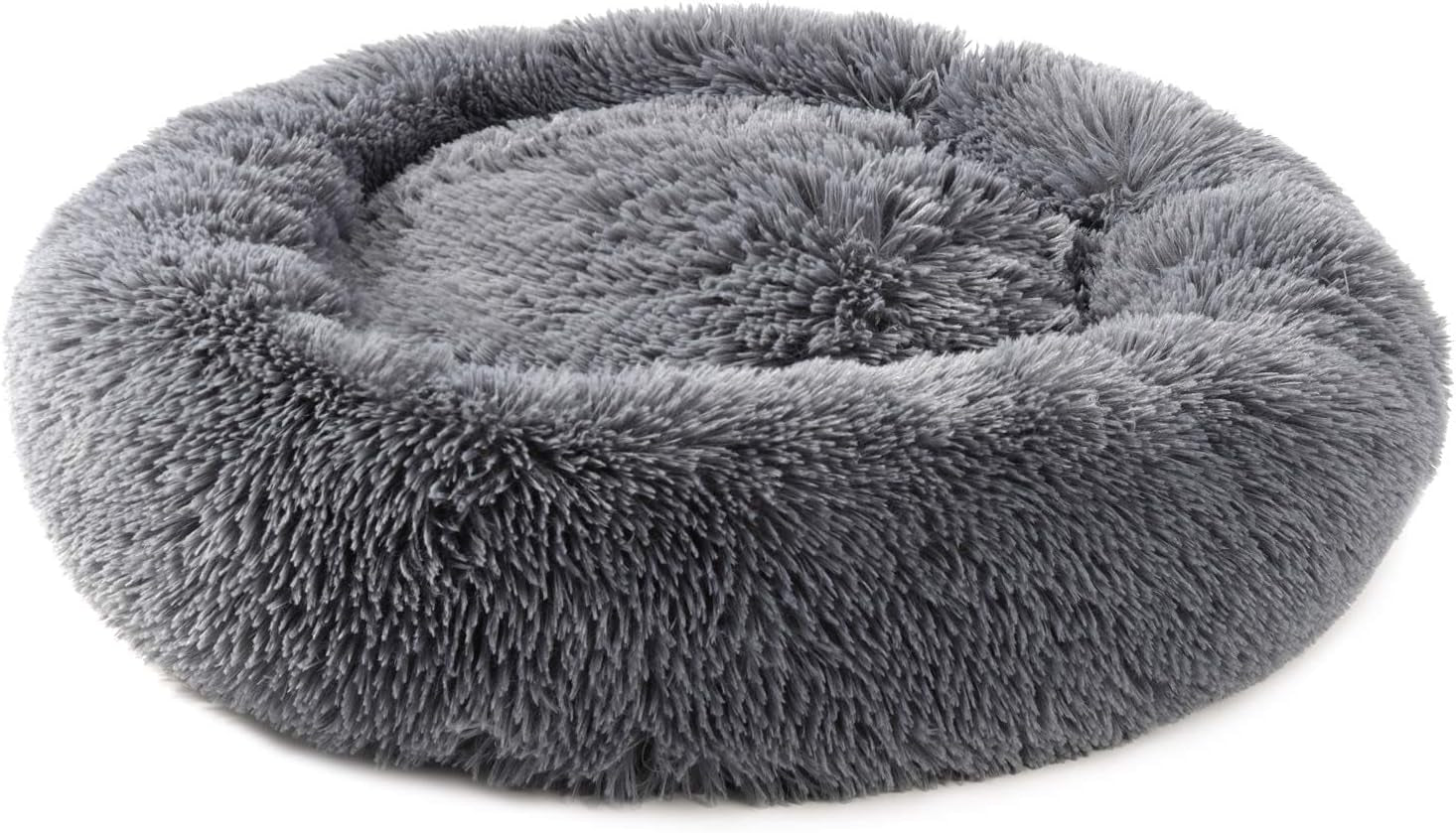 Super Soft Warm Pet Bed Cozy Fluffy Dog Bed Faux Fur Cat Bed Plush round Cuddler for Small Medium Puppy Memory Foam Comfy Fuzzy Furry for Kitten Machine Washable Donut Grey 31"X31"