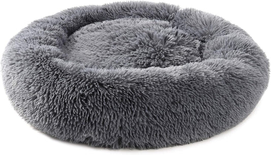 Super Soft Warm Pet Bed Cozy Fluffy Dog Bed Faux Fur Cat Bed Plush round Cuddler for Small Medium Puppy Memory Foam Comfy Fuzzy Furry for Kitten Machine Washable Donut Grey 31"X31"