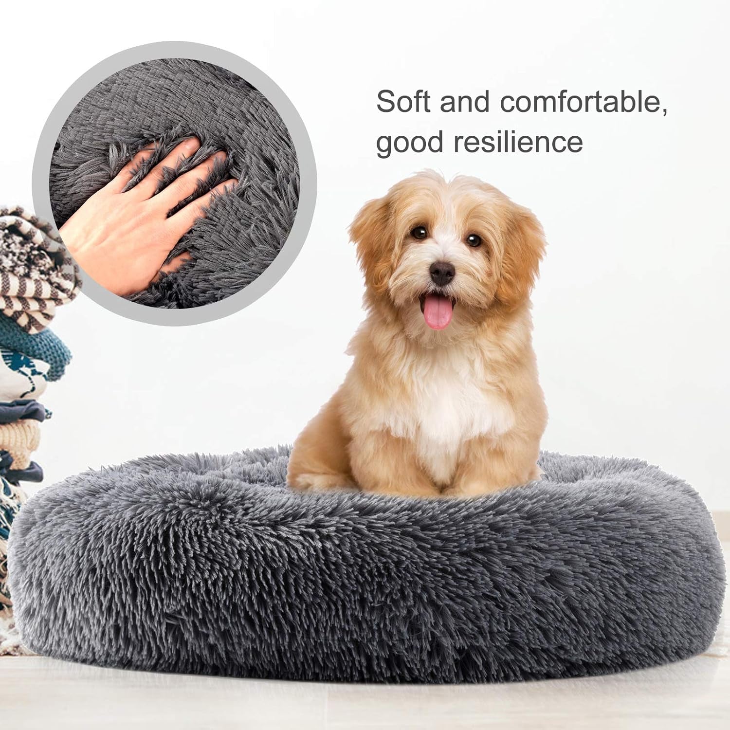 Super Soft Warm Pet Bed Cozy Fluffy Dog Bed Faux Fur Cat Bed Plush round Cuddler for Small Medium Puppy Memory Foam Comfy Fuzzy Furry for Kitten Machine Washable Donut Grey 31"X31"
