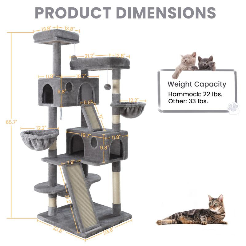 【Deals for You】Sha CERLIN 65In Larger Cat Tree Tower Condo for Indoor Cats, Multi-Level Furniture Activity Center with Wide Base/Cozy Plush Cat Perches/Baskets/Sisal Scratching Posts and Hammock#Fathersdaygift