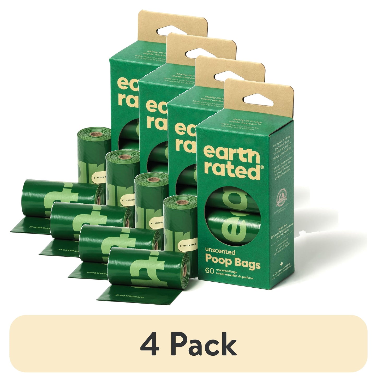 (4 Pack)  Dog Poop Bags, Ultra Thick and Leak Proof Dog Waste Bags, Unscented, 60 Count