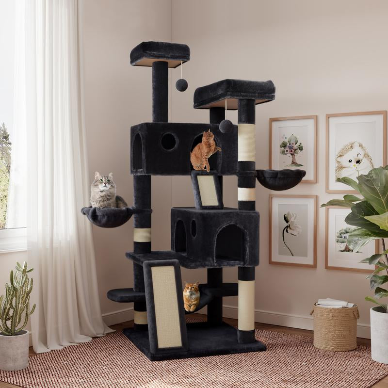 【Deals for You】Sha CERLIN 65In Larger Cat Tree Tower Condo for Indoor Cats, Multi-Level Furniture Activity Center with Wide Base/Cozy Plush Cat Perches/Baskets/Sisal Scratching Posts and Hammock#Fathersdaygift