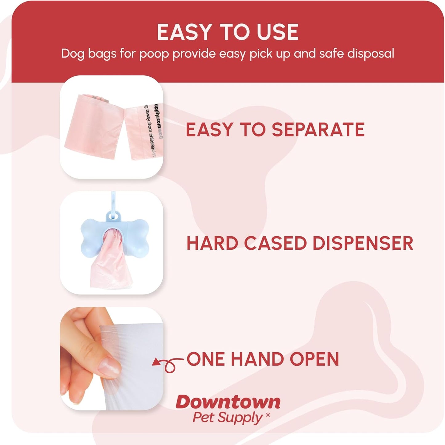 Unscented Poop Bags for Dogs with Dispenser, 500 Count - Leak-Proof Dog Waste Bags and Bone-Shaped Dog Poop Bags Holder for Leash - Pastel Rainbow, 12.5" X 8.5"