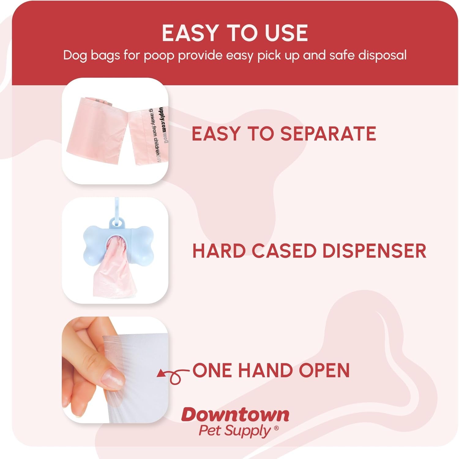 Unscented Poop Bags for Dogs with Dispenser, 500 Count - Leak-Proof Dog Waste Bags and Bone-Shaped Dog Poop Bags Holder for Leash - Pastel Rainbow, 12.5" X 8.5"