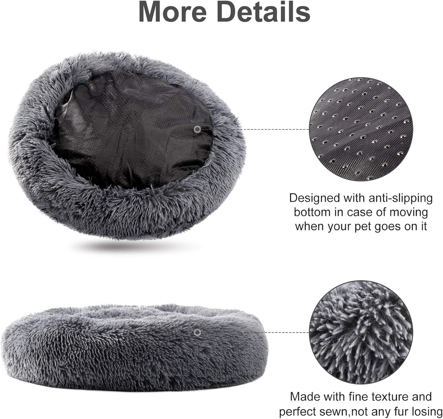 Super Soft Warm Pet Bed Cozy Fluffy Dog Bed Faux Fur Cat Bed Plush round Cuddler for Small Medium Puppy Memory Foam Comfy Fuzzy Furry for Kitten Machine Washable Donut Grey 31"X31"