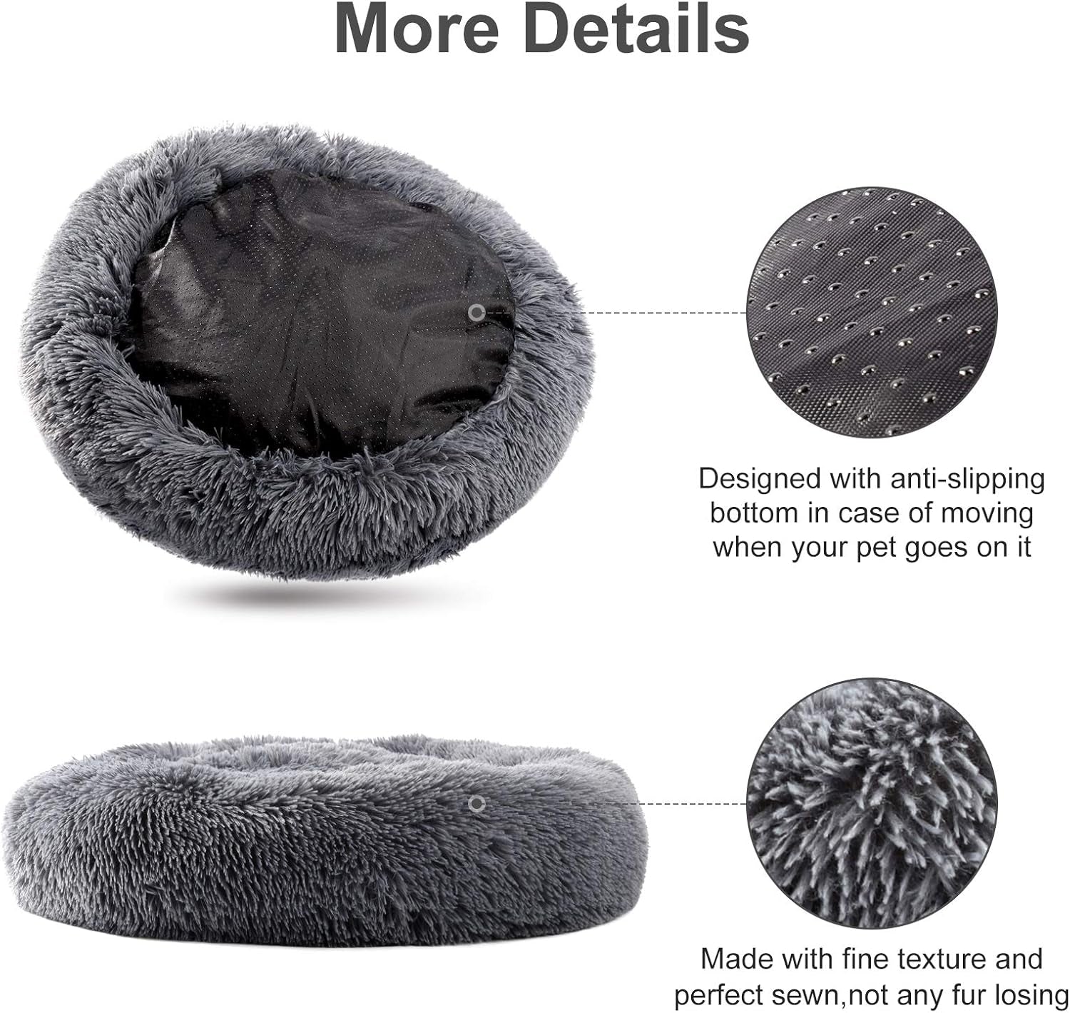 Super Soft Warm Pet Bed Cozy Fluffy Dog Bed Faux Fur Cat Bed Plush round Cuddler for Small Medium Puppy Memory Foam Comfy Fuzzy Furry for Kitten Machine Washable Donut Grey 31"X31"