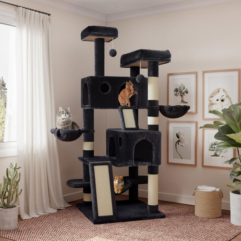 【Deals for You】Sha CERLIN 65In Larger Cat Tree Tower Condo for Indoor Cats, Multi-Level Furniture Activity Center with Wide Base/Cozy Plush Cat Perches/Baskets/Sisal Scratching Posts and Hammock#Fathersdaygift