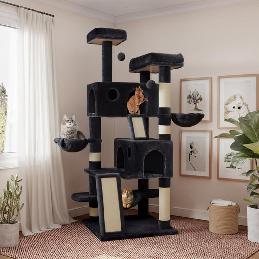 【Deals for You】Sha CERLIN 65In Larger Cat Tree Tower Condo for Indoor Cats, Multi-Level Furniture Activity Center with Wide Base/Cozy Plush Cat Perches/Baskets/Sisal Scratching Posts and Hammock#Fathersdaygift
