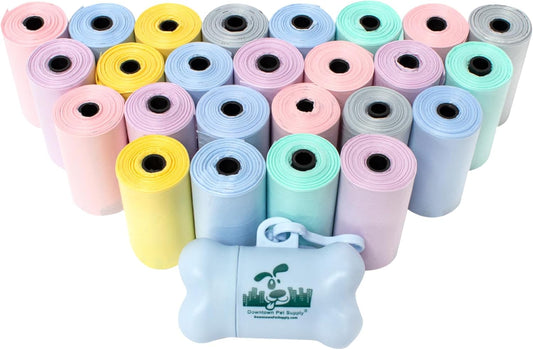 Unscented Poop Bags for Dogs with Dispenser, 500 Count - Leak-Proof Dog Waste Bags and Bone-Shaped Dog Poop Bags Holder for Leash - Pastel Rainbow, 12.5" X 8.5"