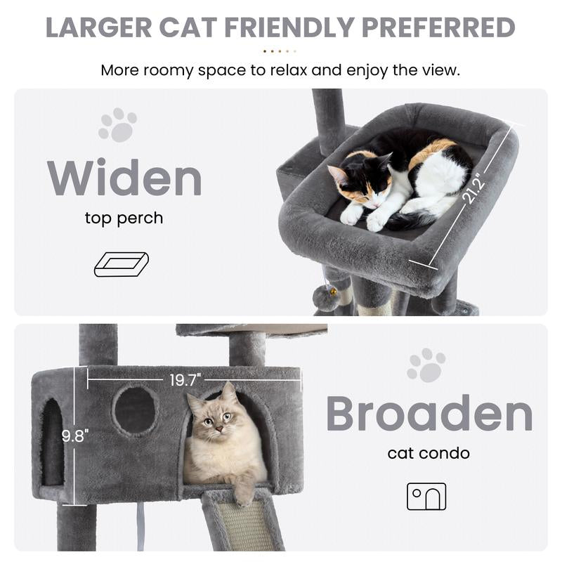 【Deals for You】Sha CERLIN 65In Larger Cat Tree Tower Condo for Indoor Cats, Multi-Level Furniture Activity Center with Wide Base/Cozy Plush Cat Perches/Baskets/Sisal Scratching Posts and Hammock#Fathersdaygift