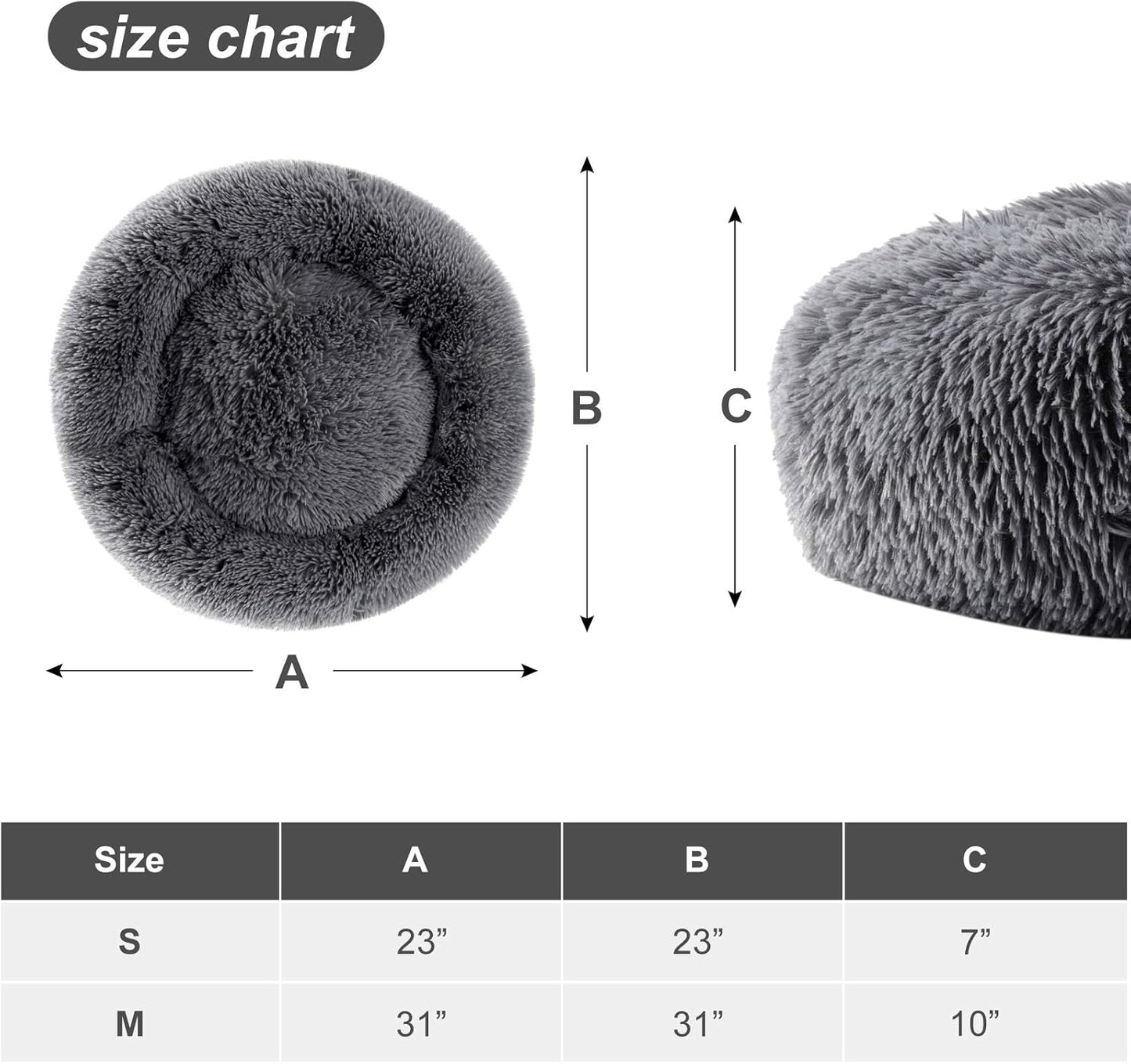 Super Soft Warm Pet Bed Cozy Fluffy Dog Bed Faux Fur Cat Bed Plush round Cuddler for Small Medium Puppy Memory Foam Comfy Fuzzy Furry for Kitten Machine Washable Donut Grey 31"X31"