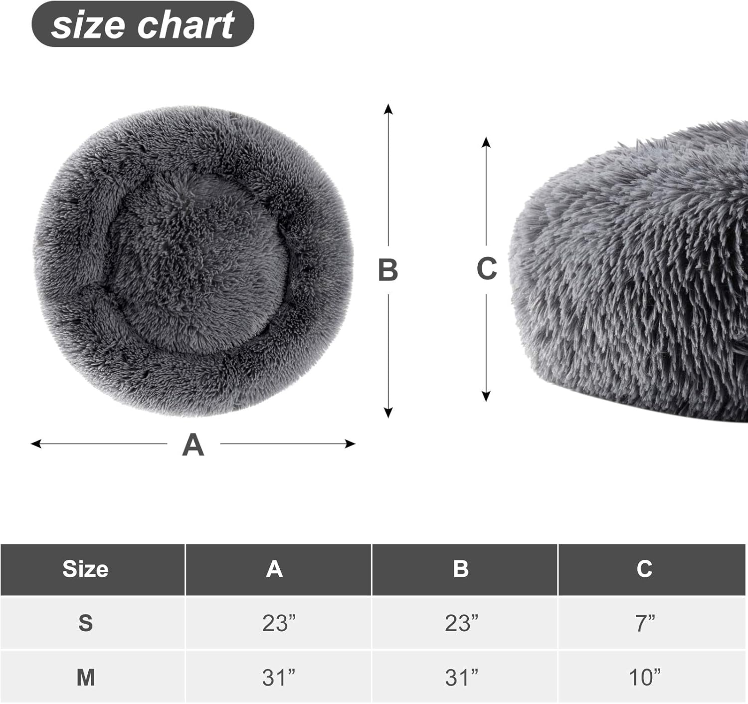 Super Soft Warm Pet Bed Cozy Fluffy Dog Bed Faux Fur Cat Bed Plush round Cuddler for Small Medium Puppy Memory Foam Comfy Fuzzy Furry for Kitten Machine Washable Donut Grey 31"X31"