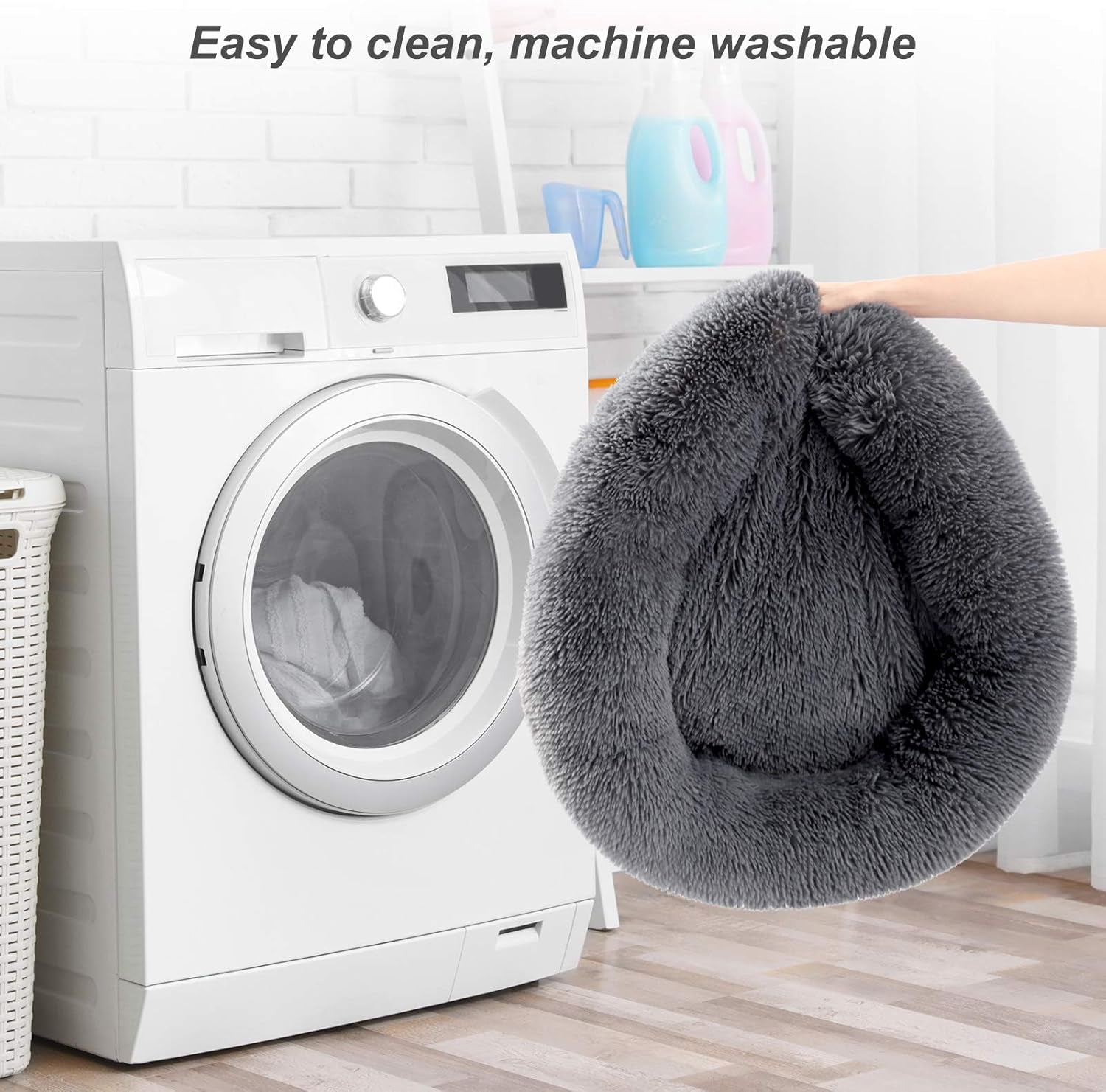 Super Soft Warm Pet Bed Cozy Fluffy Dog Bed Faux Fur Cat Bed Plush round Cuddler for Small Medium Puppy Memory Foam Comfy Fuzzy Furry for Kitten Machine Washable Donut Grey 31"X31"