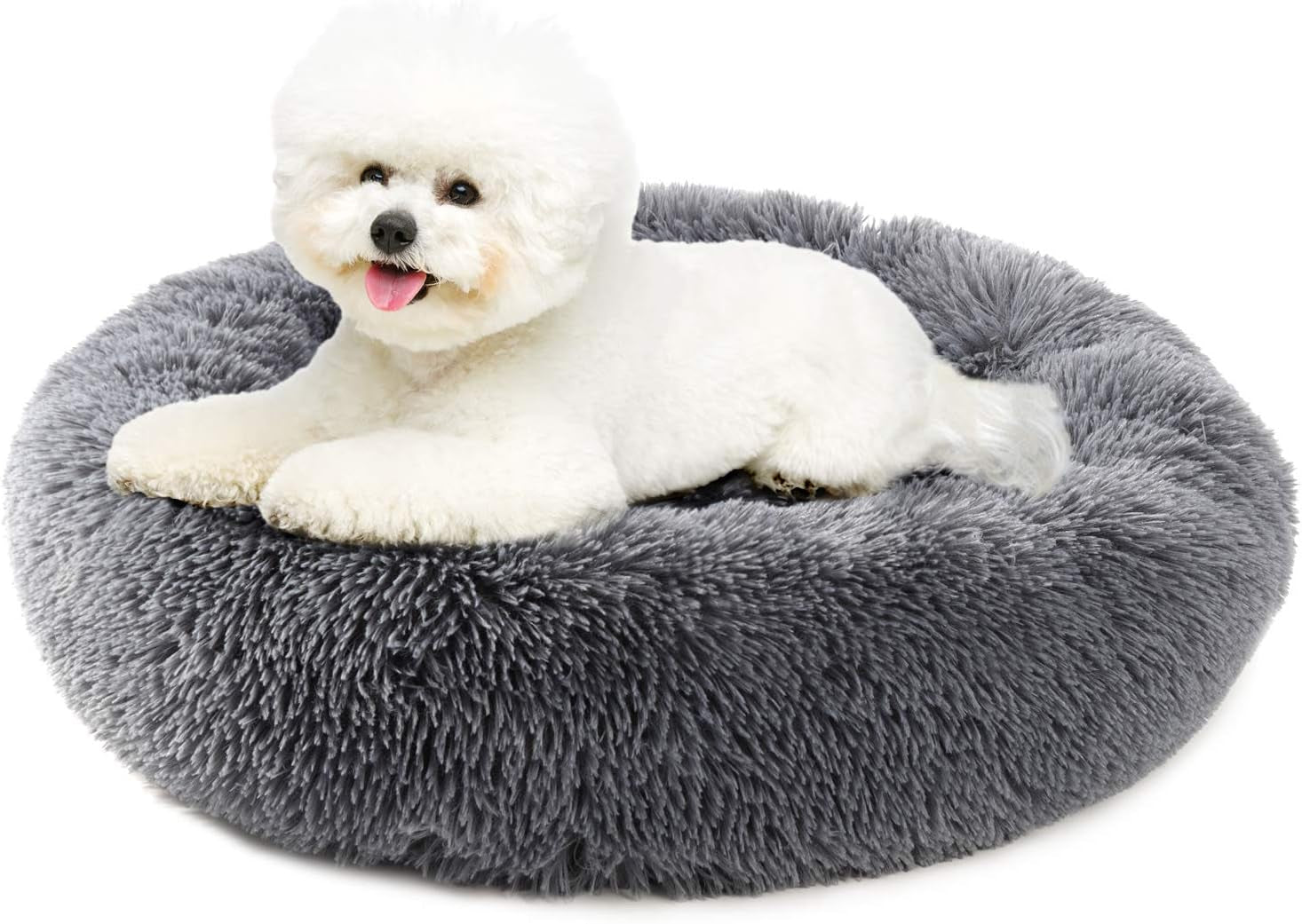 Super Soft Warm Pet Bed Cozy Fluffy Dog Bed Faux Fur Cat Bed Plush round Cuddler for Small Medium Puppy Memory Foam Comfy Fuzzy Furry for Kitten Machine Washable Donut Grey 31"X31"