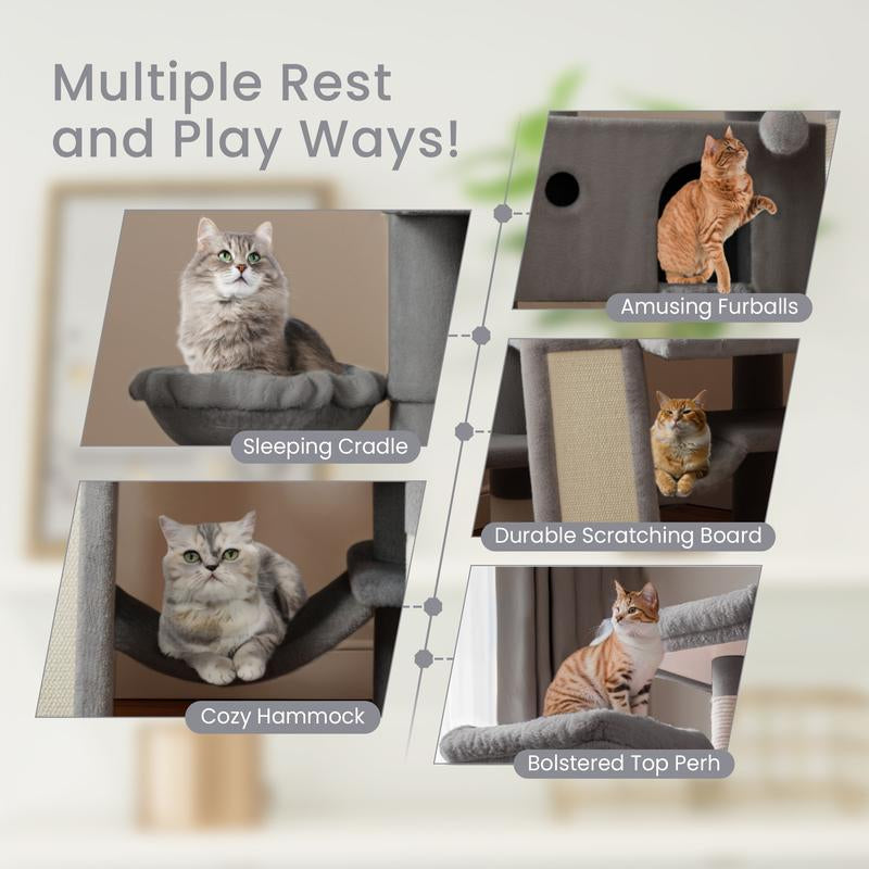 【Deals for You】Sha CERLIN 65In Larger Cat Tree Tower Condo for Indoor Cats, Multi-Level Furniture Activity Center with Wide Base/Cozy Plush Cat Perches/Baskets/Sisal Scratching Posts and Hammock#Fathersdaygift